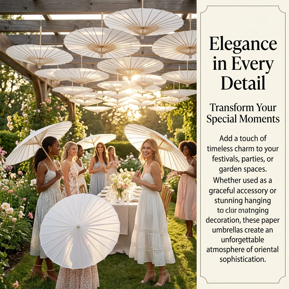 1/4pcs White Vintage Oil Paper Umbrella Wedding Sunshade Round Hand-painted Wedding Arch Bridal Party Newlywed Photography Prop