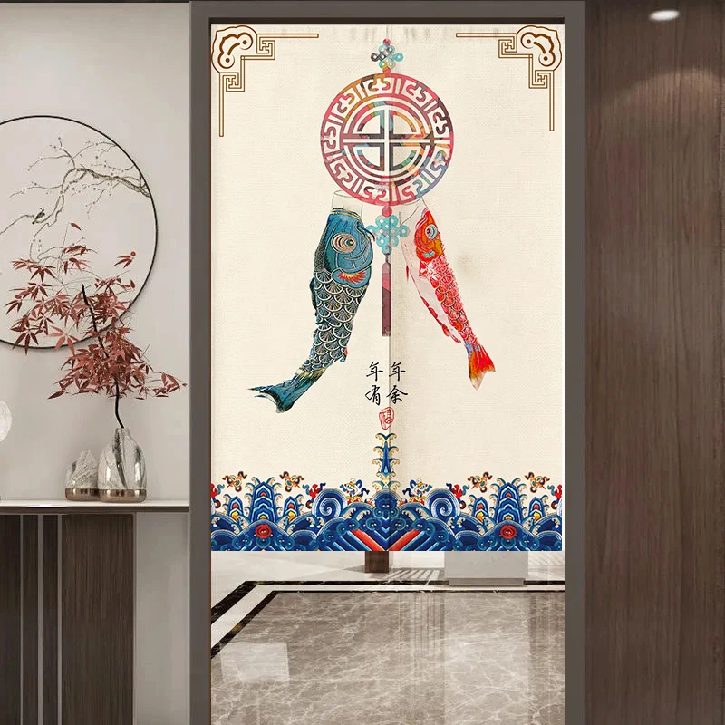 Chinese Style Door Curtain Fabric Partition Curtain Home Bedroom Living Room Shelter Curtain Toilet Bathroom Curtain Decoration