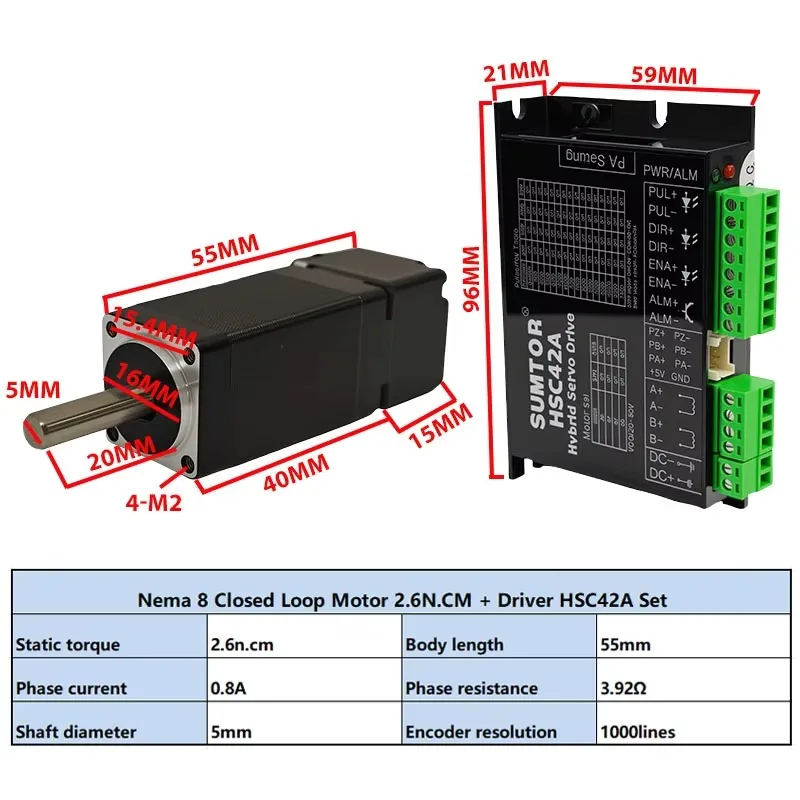 Nema 8 Closed Loop Stepper Motor With Encoder HSC42A Step Motor Driver 20 Stepper Motor Set