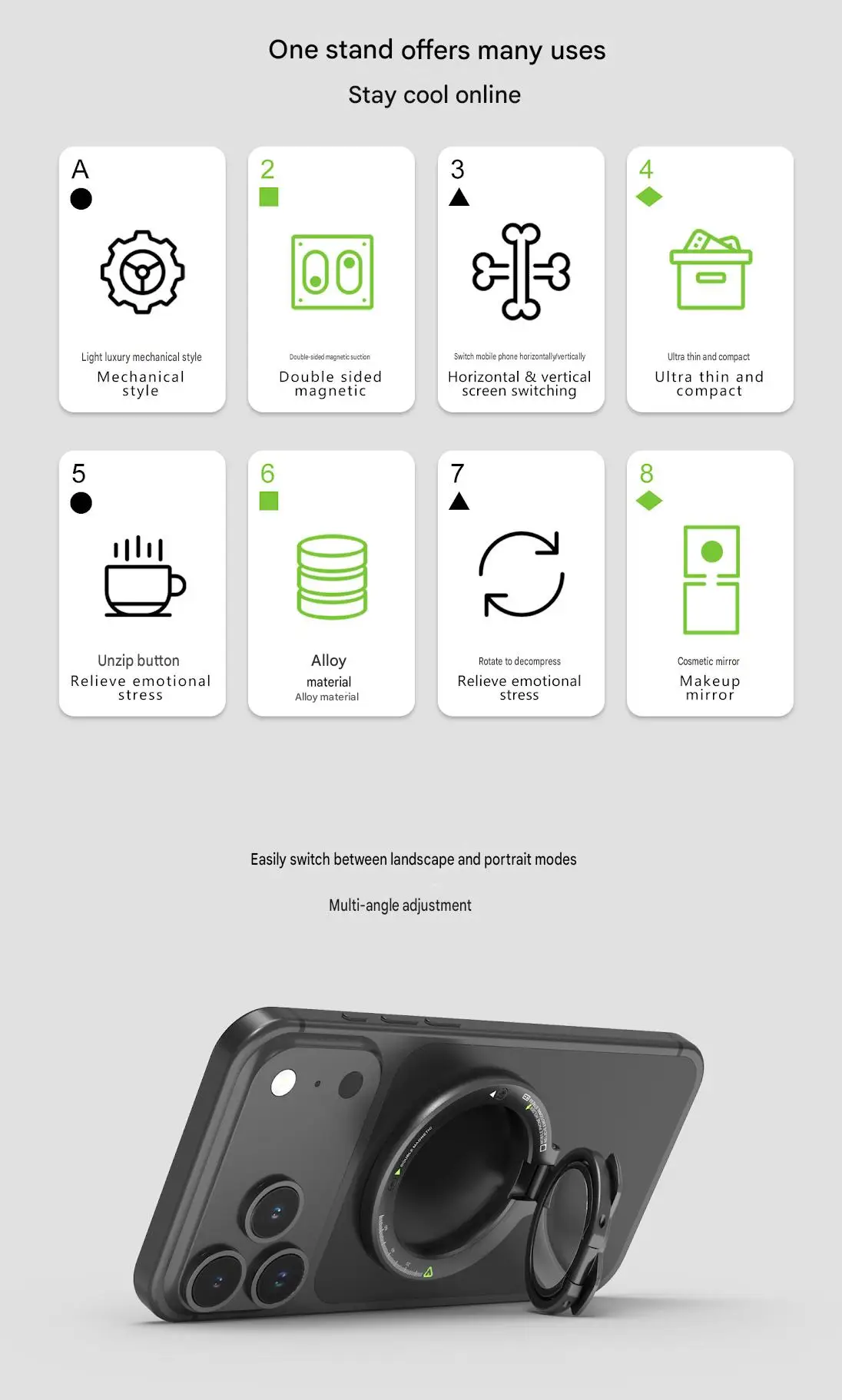 Double-Sided Magnetic Finger Ring Holder Rotate Phone Stand MultiFunction Finger Ring Bracket Portable Lazy Man Stand For iPhone