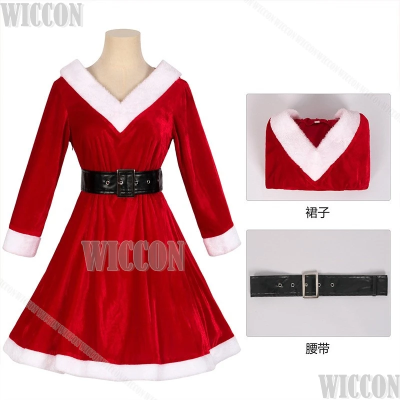 

Рождественское красное платье 2025 года, косплей, средневековый костюм с поясом для взрослых и девочек, сексуальная женская сценическая форма, костюм для девочек, праздничная одежда Comic Con