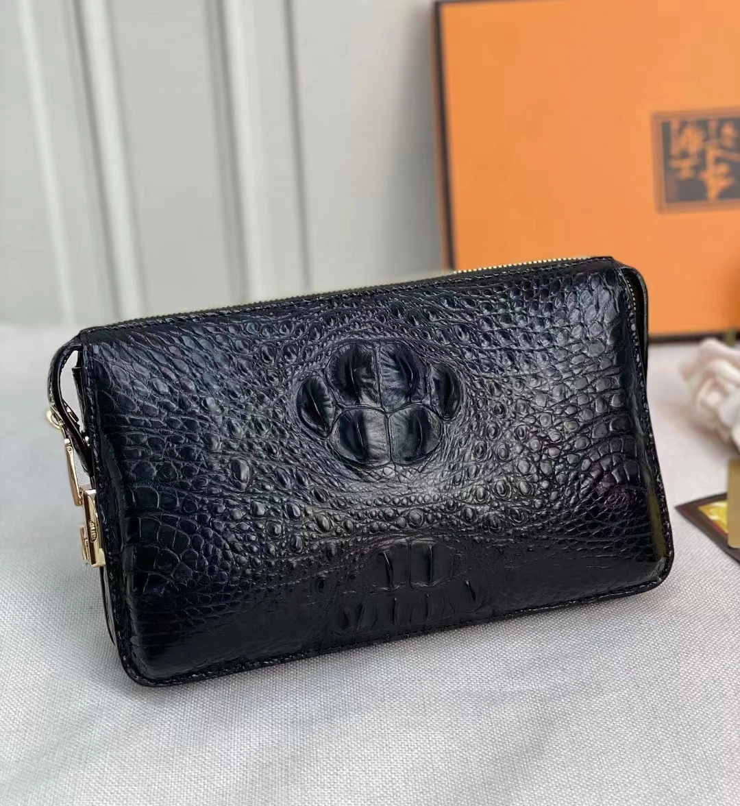 2025 New Luxury Skull Crocodile Leather Men's Clutch With Passlock Genuine Leather Wallet Business Man Clutch Bag 45