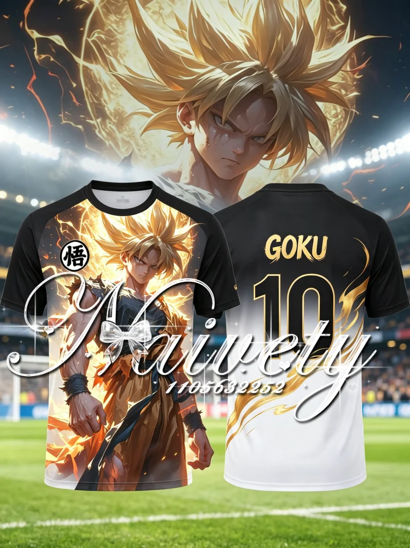 Retro Dragon Ball Z Goku 10# Football T-shirt 3D Print Quick Dry Unisex Manga Streetwear Training Sports Short Sleeve Jersey Y2k