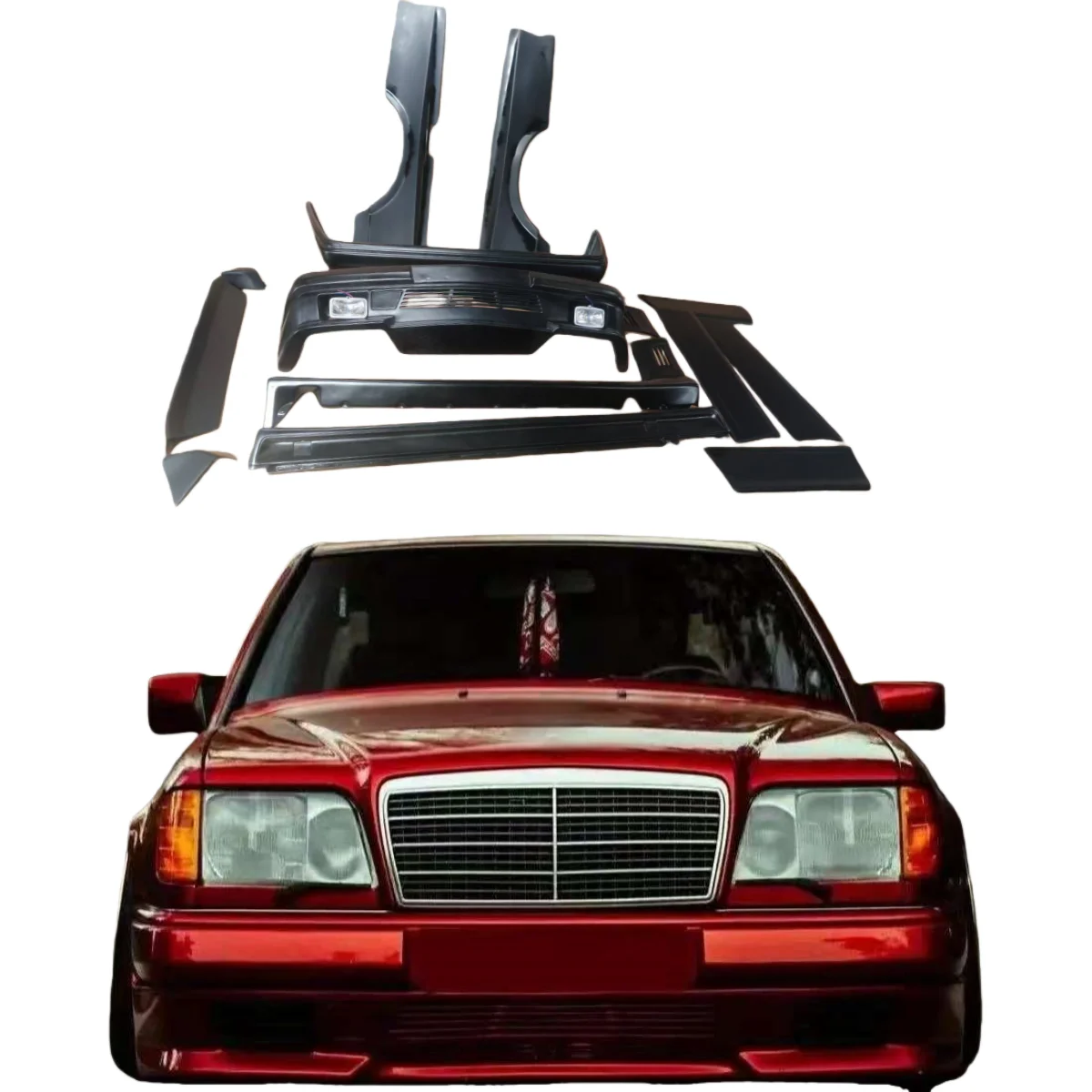 Комплект для тюнинга кузова Mercedes-Benz E-Class W124: передний и задний бамперы, боковые пороги, воздухозаборники, диффузоры, спойлер, боковые вентиляционные отверстия