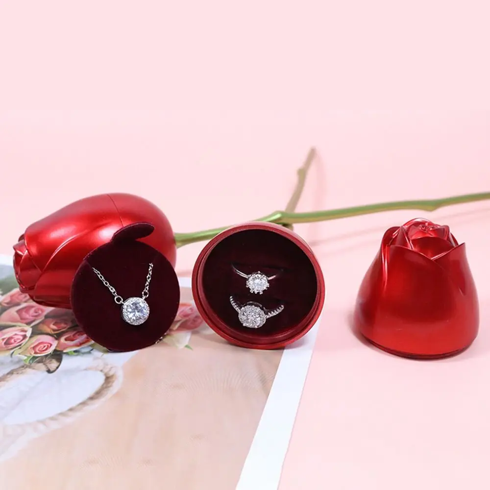

New Flower Shaped Rose Gift Ring Box Proposal Surprise Portable Jewelry Storage Box Jewelry Display Case Valentine's Day Gifts