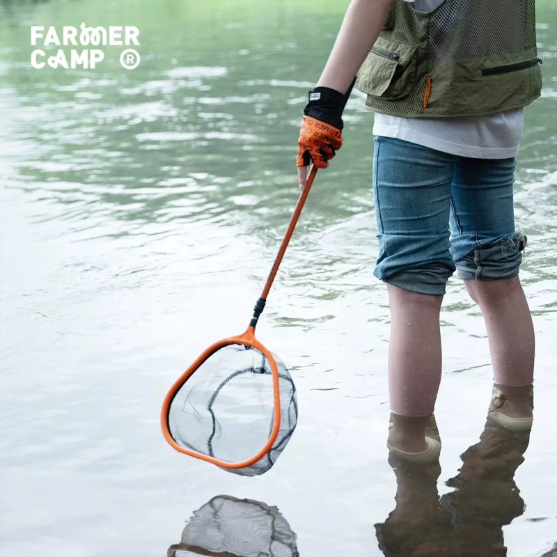 Farmer Camp Reversible Micro Fishing Landing Net, Carbon Fiber Stiff Pole Portable Stream Fishing Dip Net for Minnow