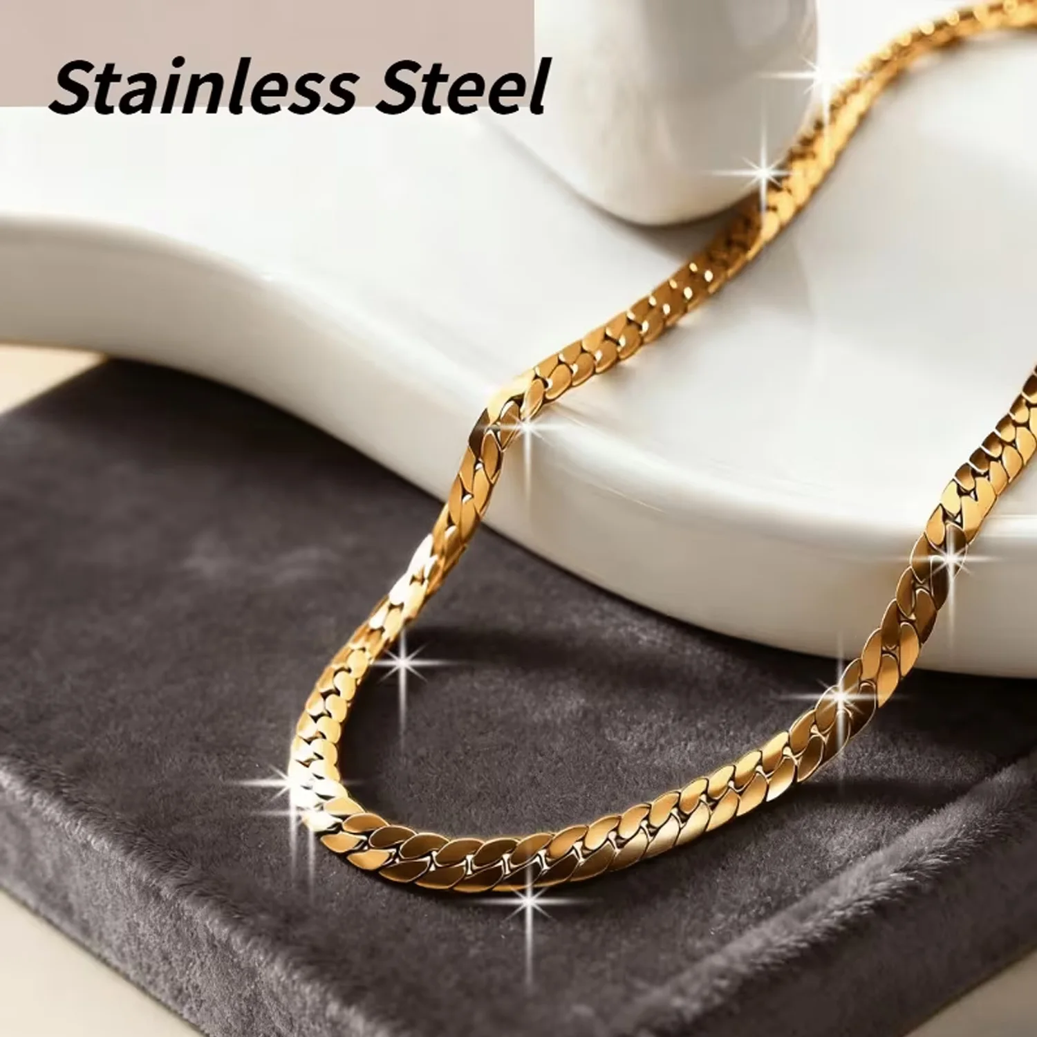 Trendy Hip-Hop Cuban Chain Necklace for Men and Women, Stainless Steel, Fade-Resistant Street Style Accessory for Everyday Wear view 2