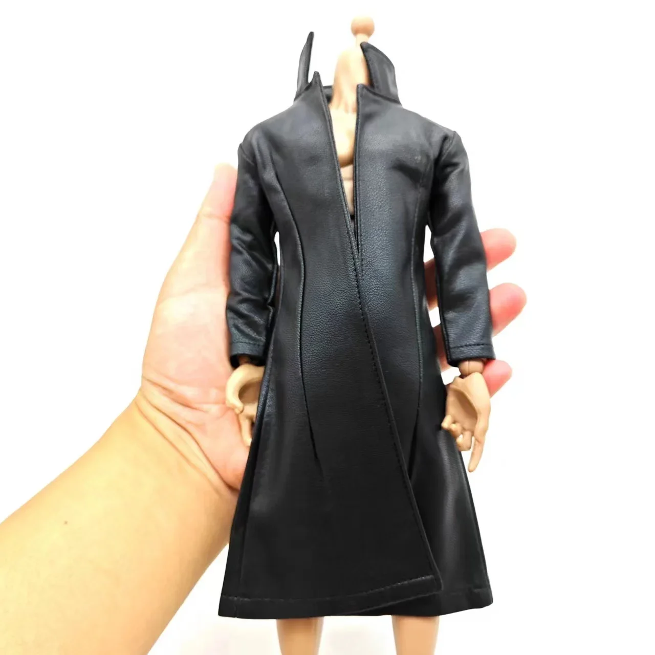 Black 1/6 Scale Male Pu Leather Long Coat Thin Windbreaker Soft Model Fit for 12in Narrow Body Action Figure Doll