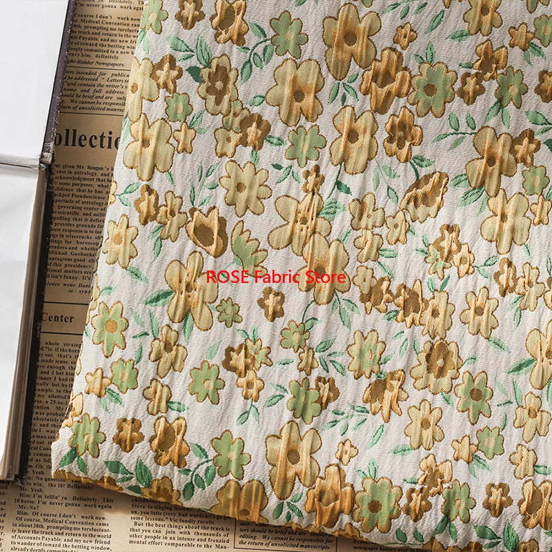 1 meter Retro Wrinkled Texture Small Floral Jacquard Fabric Polyester Cotton Dress Bag Decorative Sewing Fabric