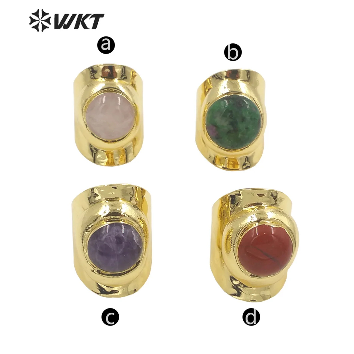 WT-R441 Wholesale Fashion 18k Gold Plated Resist Tarnishable Round Stone Ring Lovely Energy Gemstone Cocktail Decorative