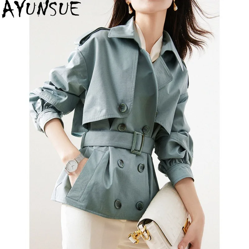 

AYUNSUE Trench Coat Woman Fashion Short Jackets for Woman Double-breasted Windbreaker Spring Autumn Woman Clothes Ropa Mujer