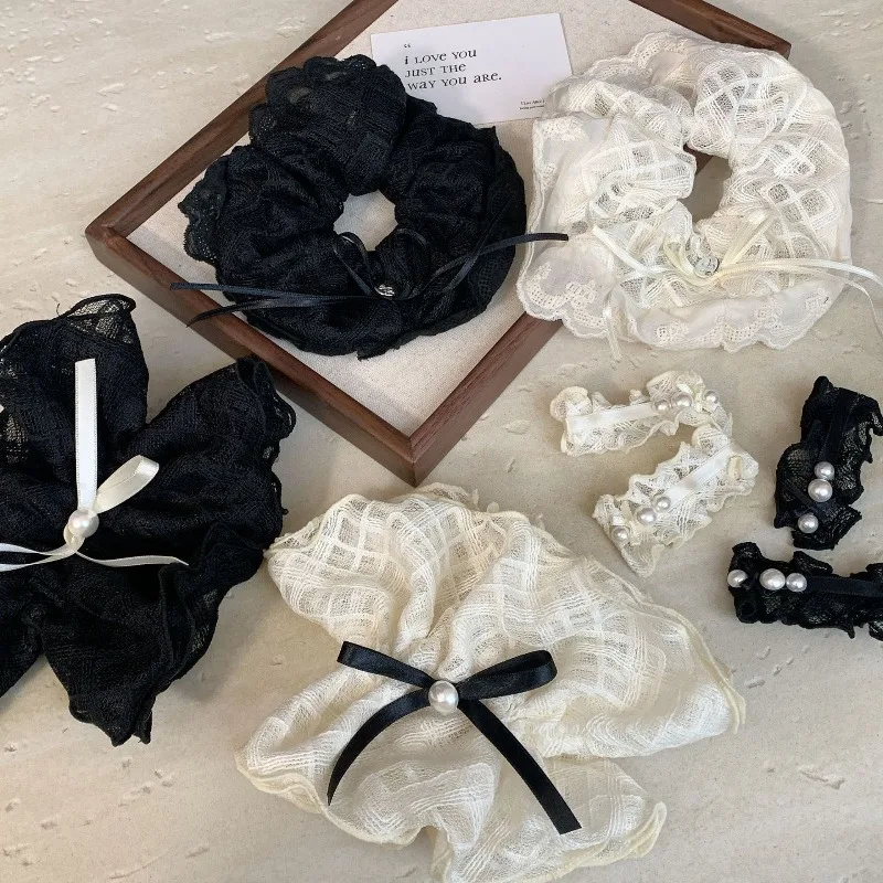 

Black White Bow Mesh Tulle High Elastic Hair Scrunchies Soft Ponytail Styling Elegant Daily Hair Accessories for Women Girls