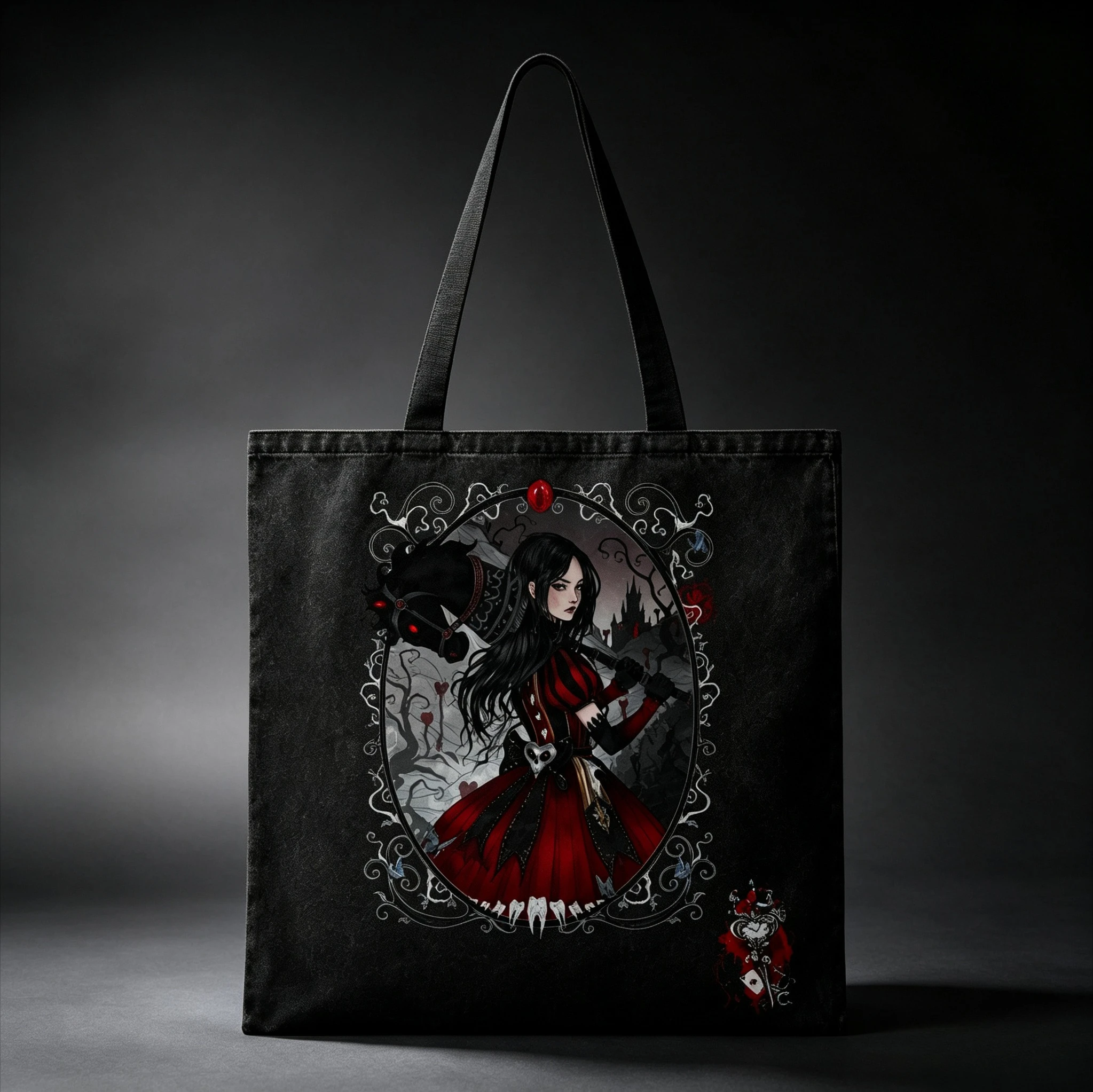 2026 Dark Gothic Alice Canvas Tote Bag  Madness Returns Fantasy Shoulder Shopping Bag