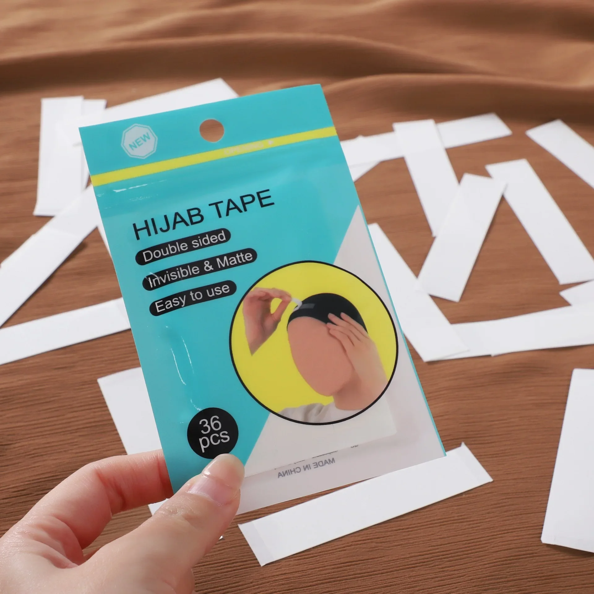 36pcs/bag Waterproof Hijab Tape Double Sided Invisible Adhesive Non Slip Portable Thin Strips for Scarf Muslim Women Fixing
