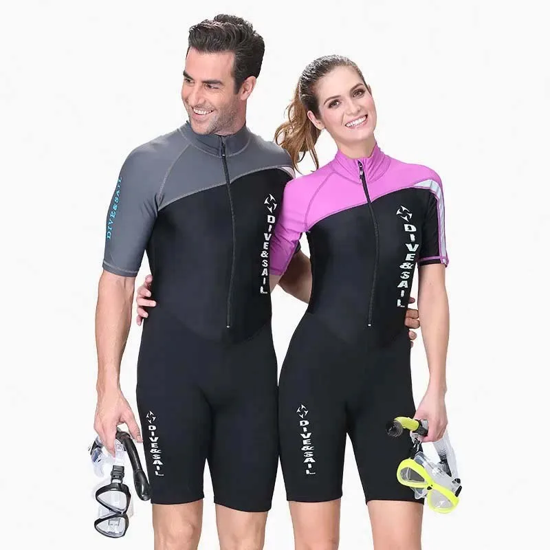 

Womens Wetsuit Shorty 1.5mm Neoprene Swimsuit Diving Suits Front Zipper UV Protection Long Sleeve Suits for Surf