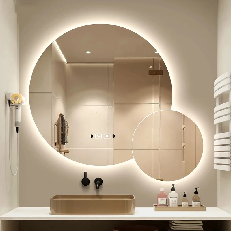 Clear No Fog Bathroom Mirror Led Light And Bluetooth Aesthetic Double Bathroom Mirror Modern Custom Espejo Pared Indoor Supplies