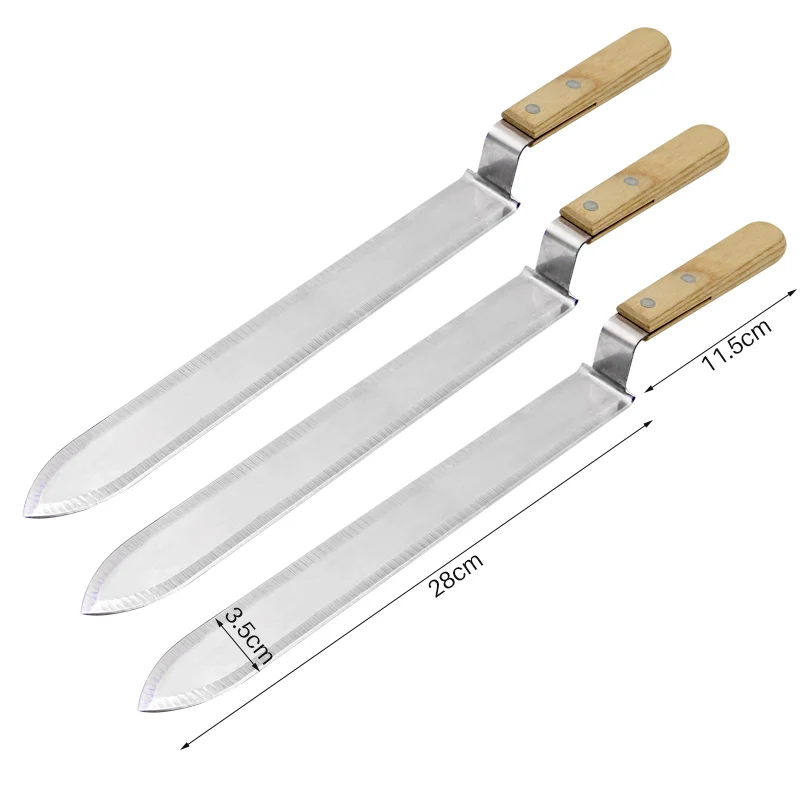 Honey Cutting Knife with Wooden Handle Stainless Steel Blade Beekeeping Tool Flat Mouth Single And  Double Tooth Edges To Choose