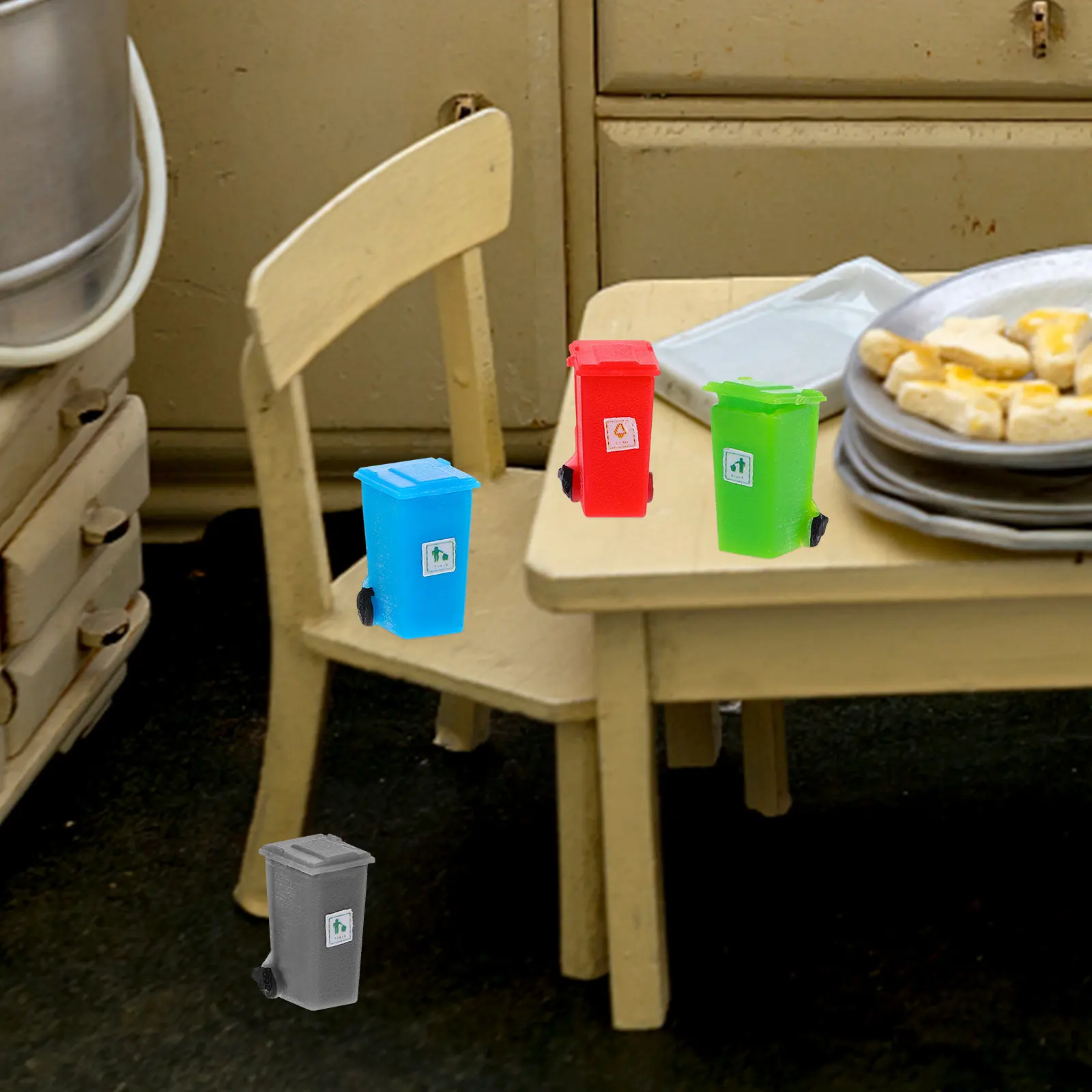 

5Pcs Mini Trash Can Realistic Detailed Decor for Miniature House Sand Table Scene DIY Decoration Kids Room Setup Gift