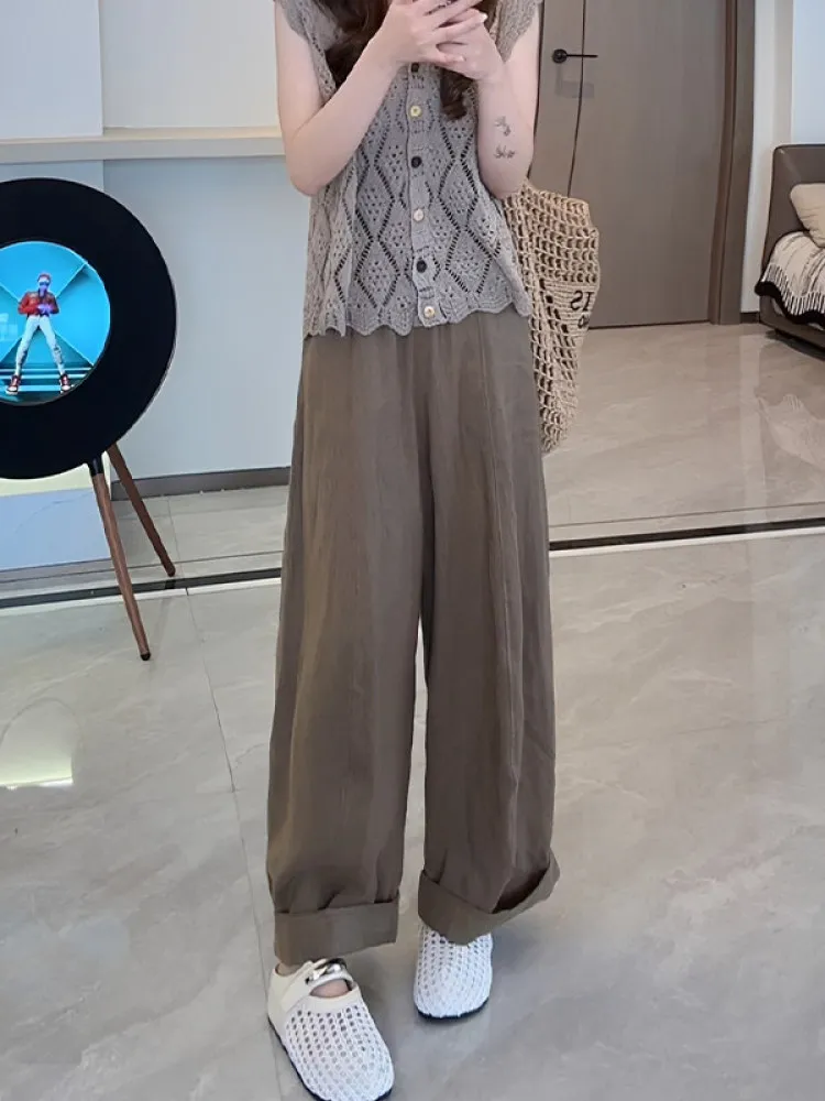 

Fashionable High Waist Loose Casual Pants for Women Commute Style Korean Version Slimming Wide Leg Straight Cut Trousers