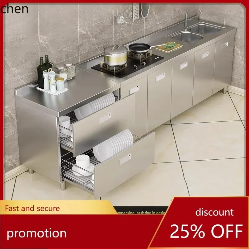 304 Overall Stainless Steel White Steel Kitchen Cabinet Simple Stove Integrated Storage Bowl Cabinet
