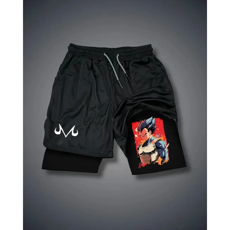 Shorts Dragon Ball autênticos 2025 - Shorts esportivos com licença oficial estilo Y2K de camada dupla Goku para homens
