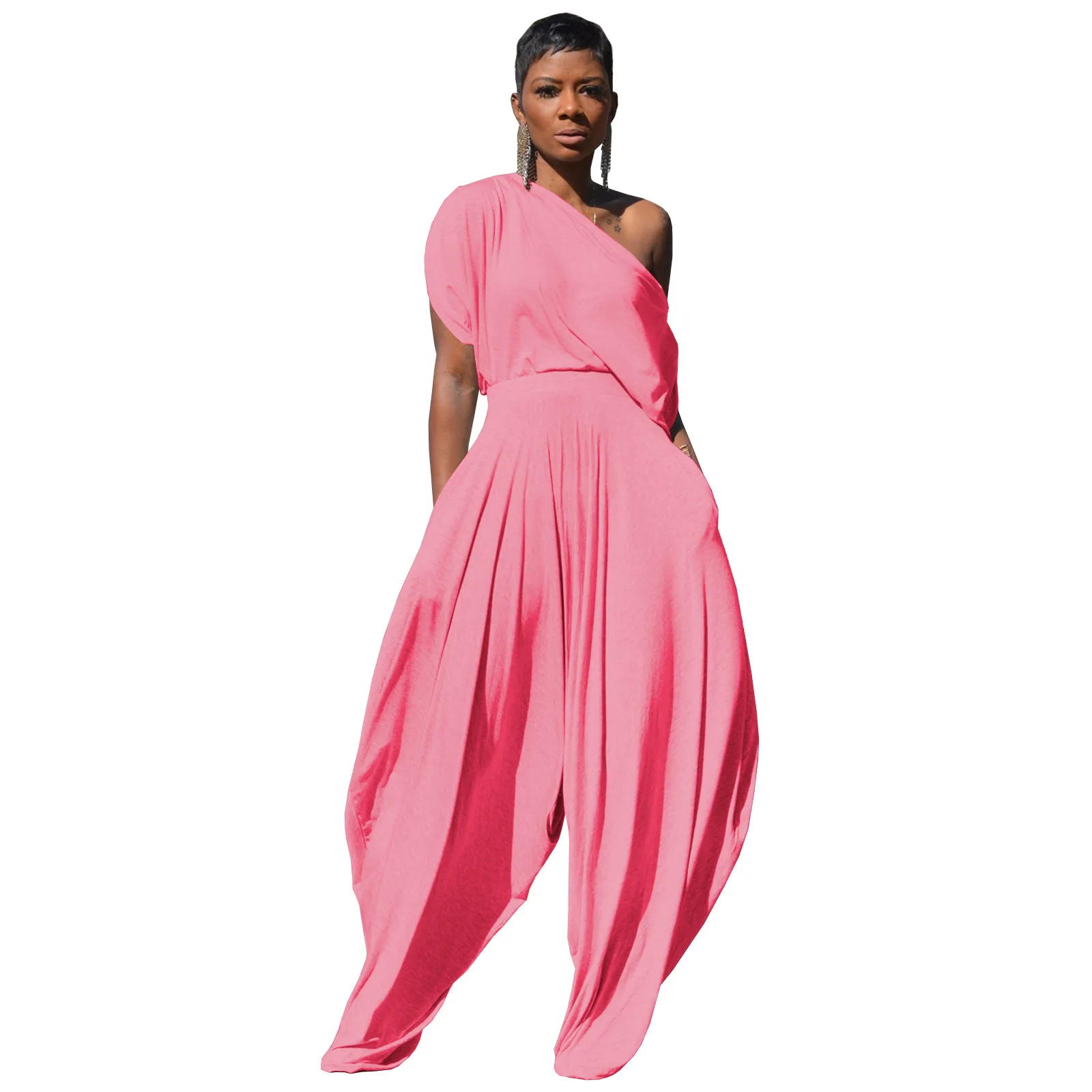 2023 Hip Hop Women 2pcs Set Off Shoulder T-shirt Tops and Loose Haren Pants Suit Sweatsuit Tracksuit Two Piece Set Outfits