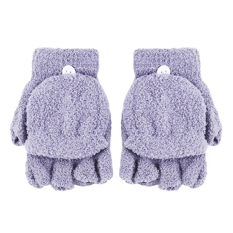 Student Dual-use Boys Girls Warm Winter Coral Velvet Gloves Convertible Flip Top Half Finger Gloves Knitting Mittens