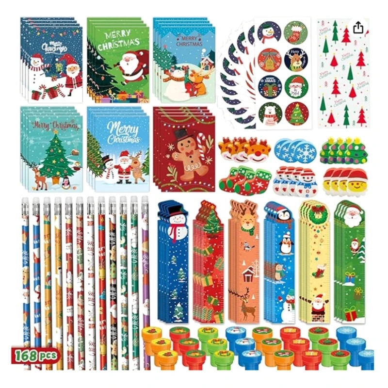 108/132/168/218/219 Pcs Christmas School Stationery Set Christmas Classrooms Exchange Stationery Present Class Rewards