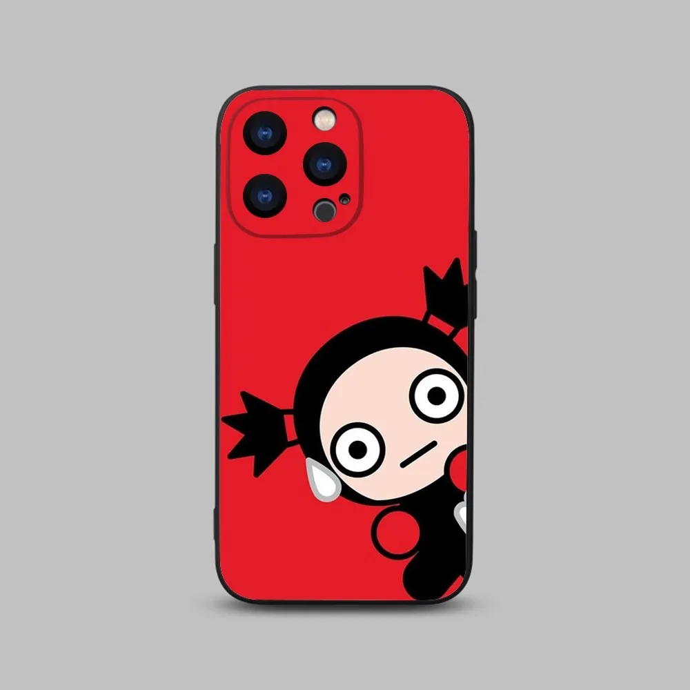 Cartoon Pucca Garu Phone Case For iPhone 15,14,13,12,11 Plus,Pro,Max,XR,XS,X,7,8 Plus,SE,Mini Black Silicone Soft