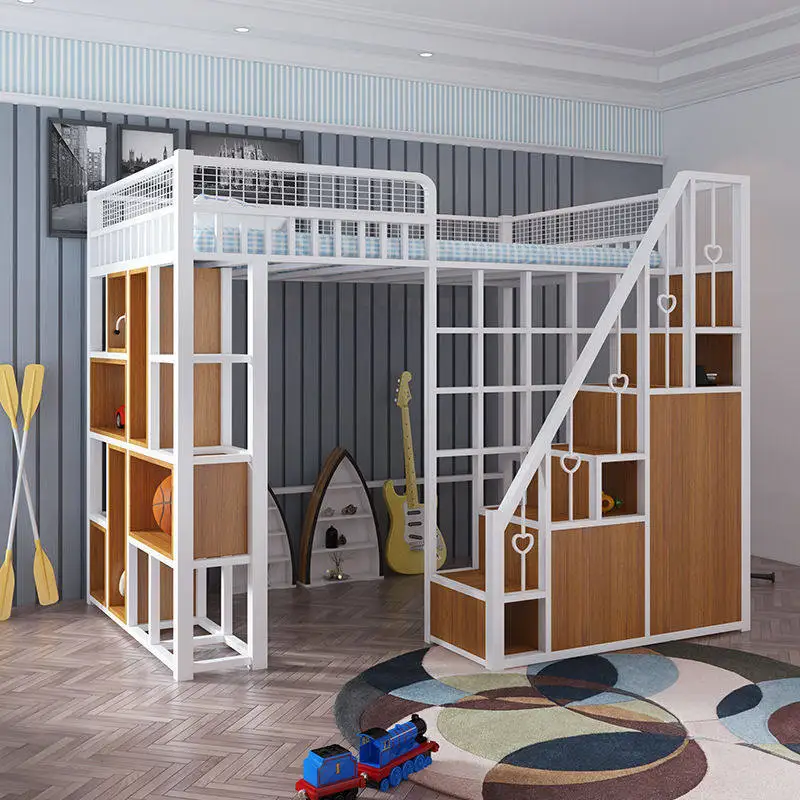 Loft elevated bed apartment dormitory bed small apartment on the under table below is desk bookshelf combination