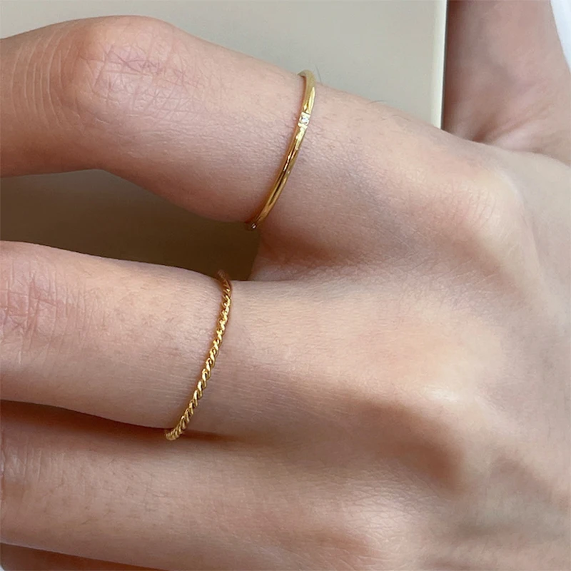 خاتم نحيف بحبل ملتوي أنيق للنساء، خواتم زفاف معدنية من الفولاذ المقاوم للصدأ، مجوهرات حفلات عتيقة بسيطة وأنيقة جديدة