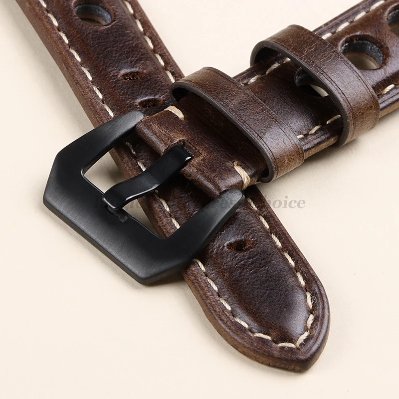 Genuine Leather Watchbands For Rolex Cowhide Breathable Holes Watch Strap Vintage Men Bracelets 20mm 22mm 24mm Watch Accessories