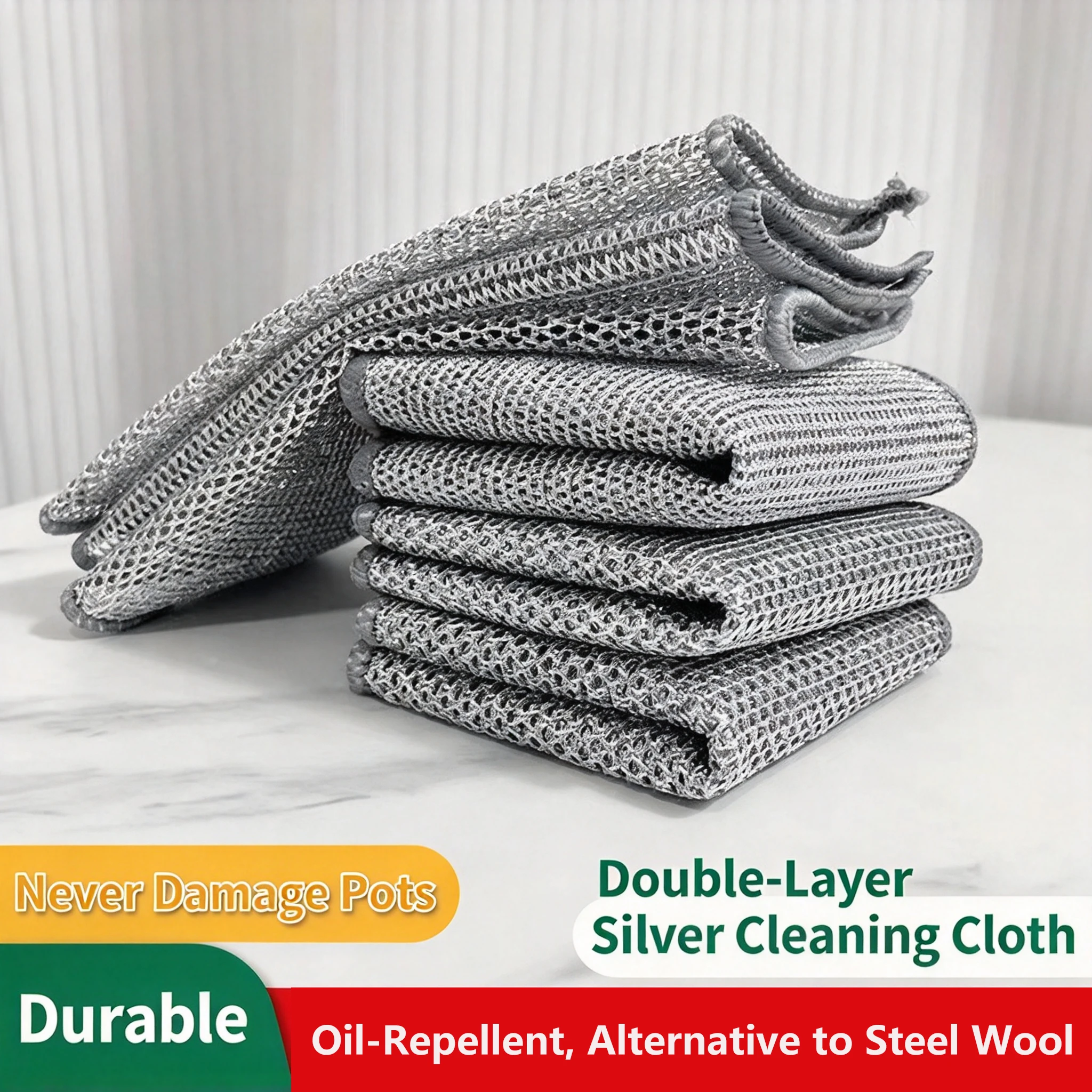 5Pcs Double-Sided Steel Wire Mesh Cleaning Cloth Non-Stick Oil Dish Scrubber for Stove Pot Pan Kitchen Dishwashing Stain Removal