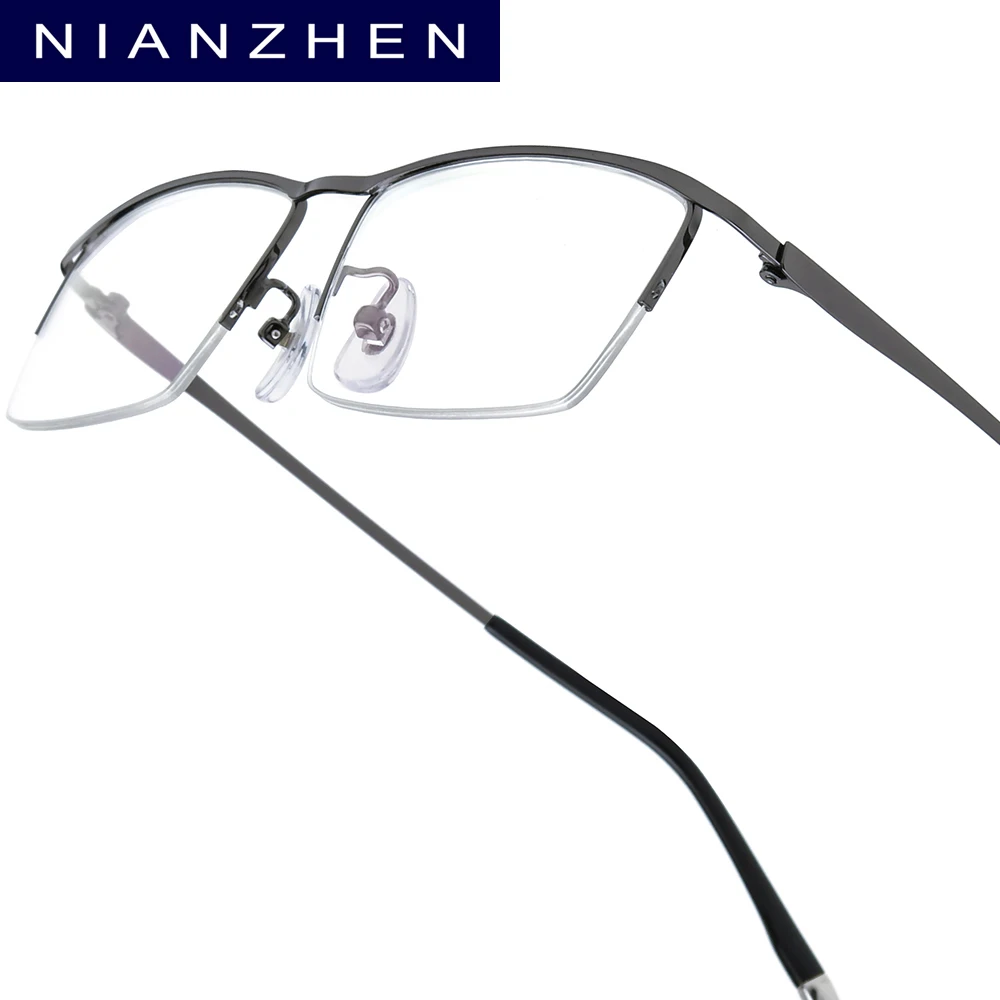 NIANZHEN Titanium Alloy Eyeglasses Frame Men Brand Design Square Semi-Rimless Glasses Women Ultralight Half-Rim Eyewear 85148