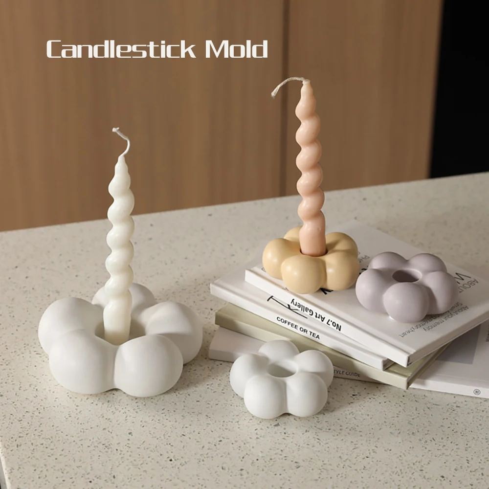 Flower shape candlestick mold, concrete plaster DIY hand-decorated candlestick silicone mold