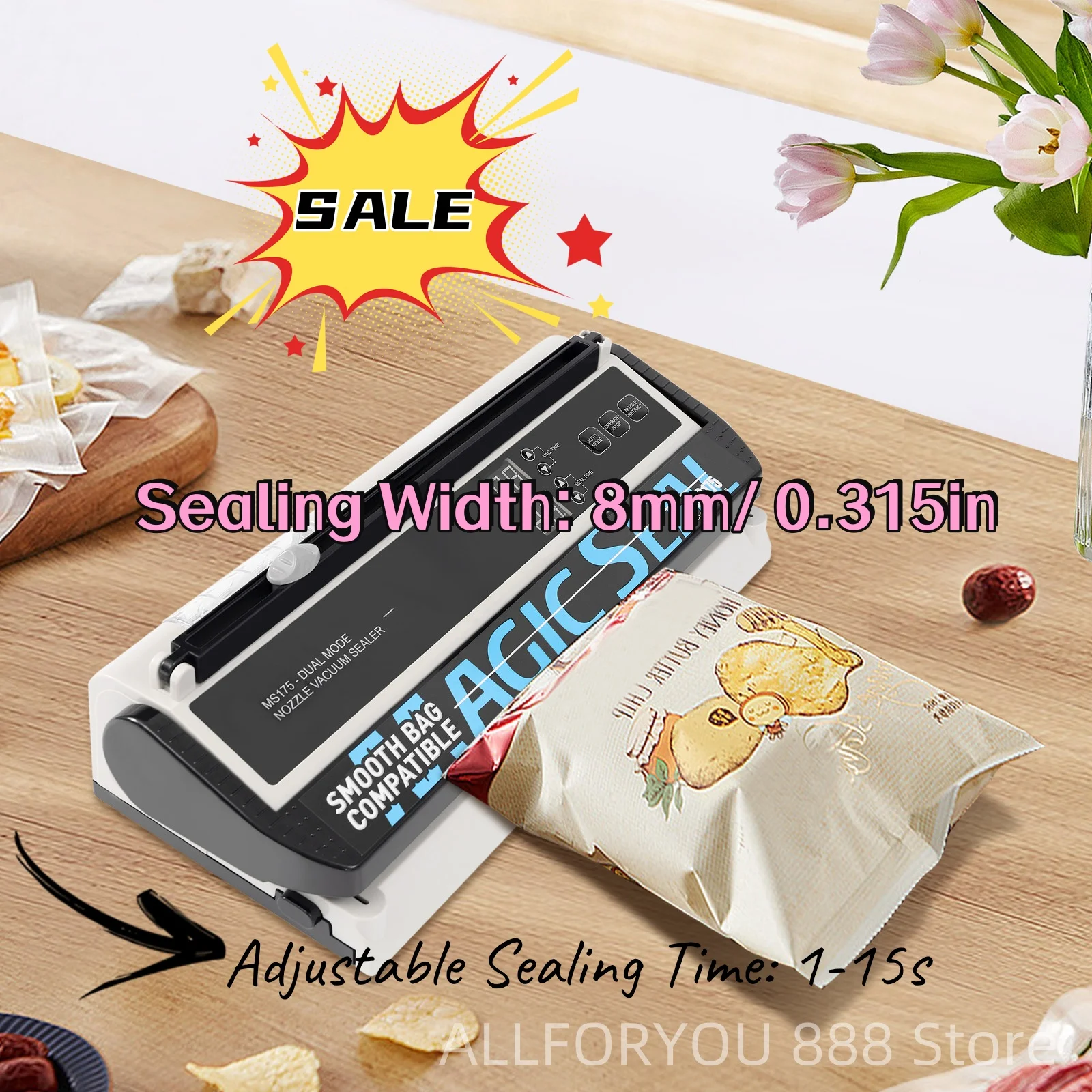 250W Vacuum Sealer Machine Commercial Food Preservation Storage Saver w/ 10* Bags Sealing Width 8mm      