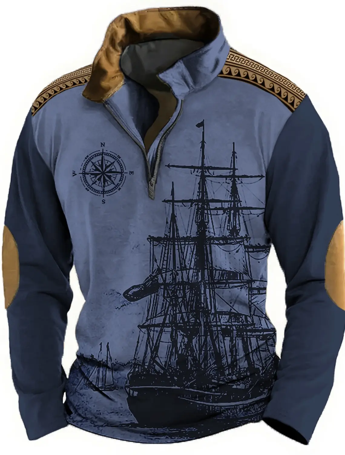 Navigation Abenteuer Vintage Mode männer Kleidung Casual Half Zip Langarm Sweatshirts Herbst Straße Trend Stehkragen Tops