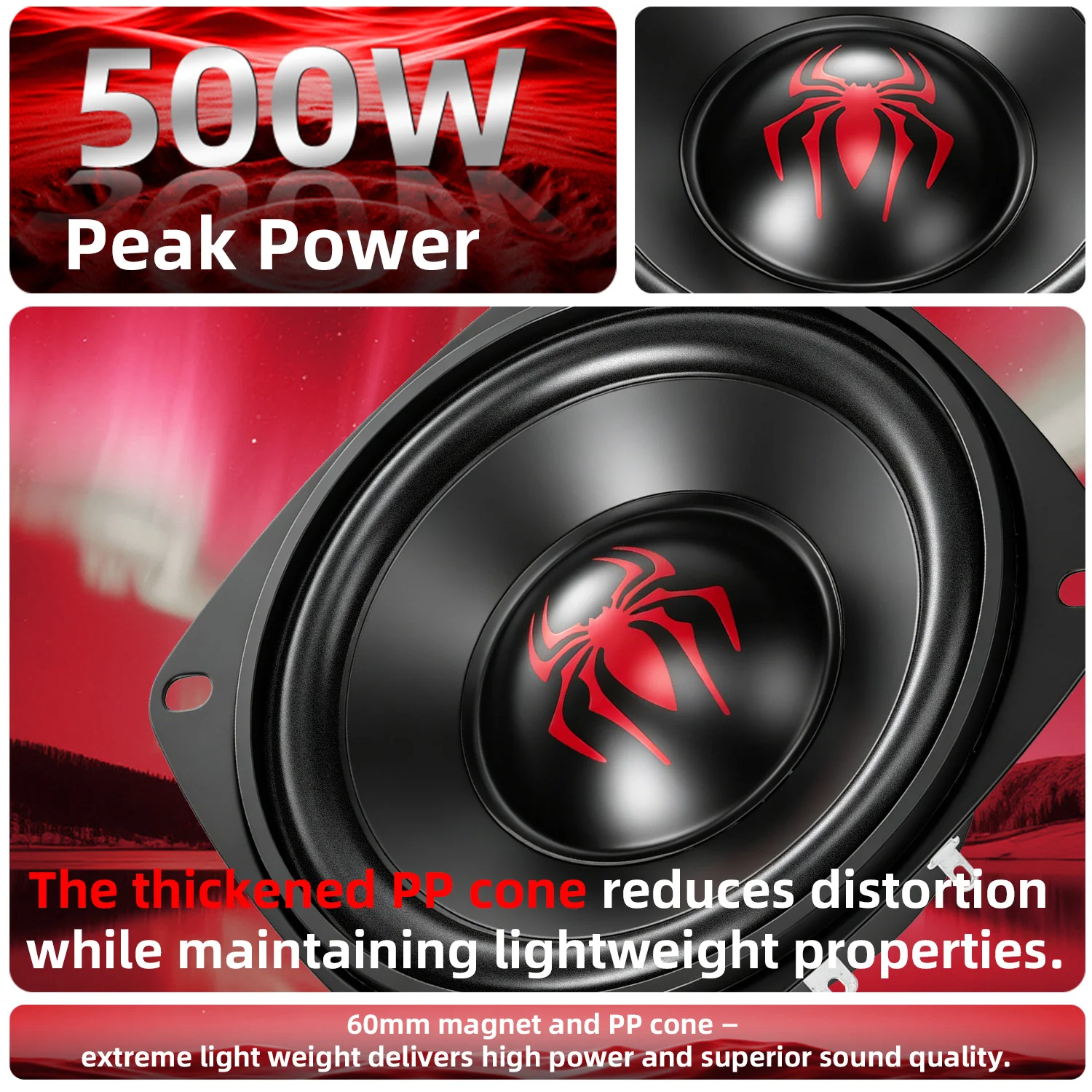 1 Pcs 4 Inch Hifi Car Woofer Speaker 500W High Power 4Ohm Cone Basin Woofers High Output Distortion Free Audio For Car Home Thea