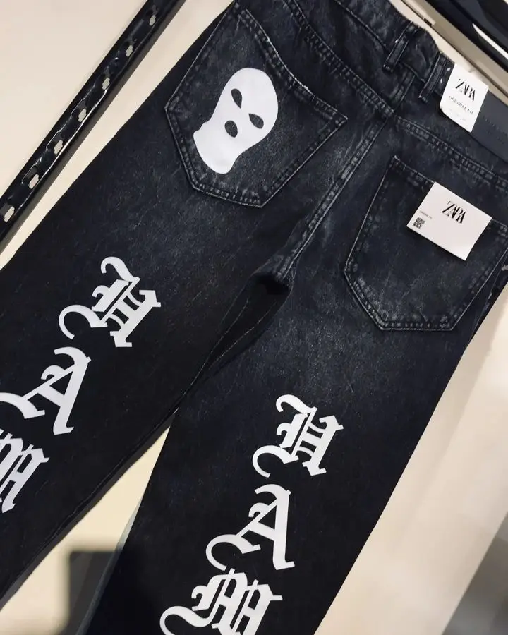 Streetwear Jeans Y2K Hip Hop Retro Letter Skull Graphic Print Baggy Jeans Pants Mens Punk Rock High Waist Wide Leg Trousers