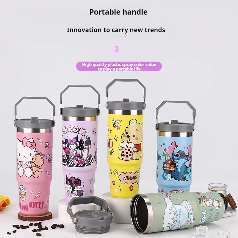 Sanrio New Hello Kitty Water Cup Cartoon Anime Car Cup Large Capacity Stainless Steel Insulated Cup Portable Handheld Bottle