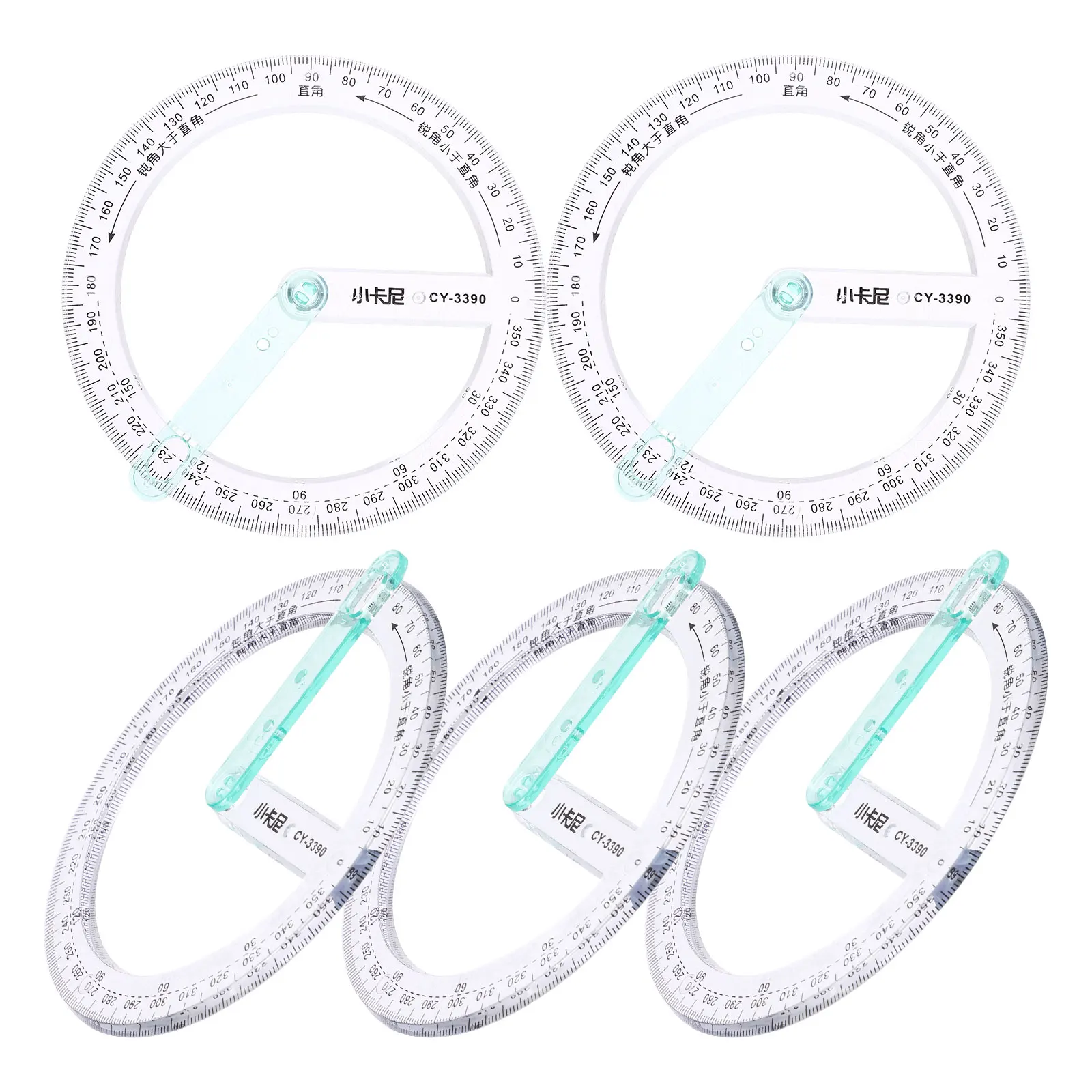 

5 Pcs Round Protractor Right-angle Acute Obtuse Demonstration Plastic Circle Ruler Geometry Math Study Aids Drawing Tool Angle
