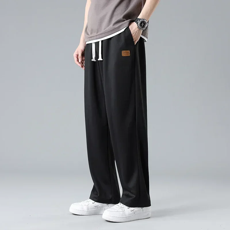 The 2023 new summer men's casual straight-line breathable ice silk casual pants thin Korean style fashion sporty oversize