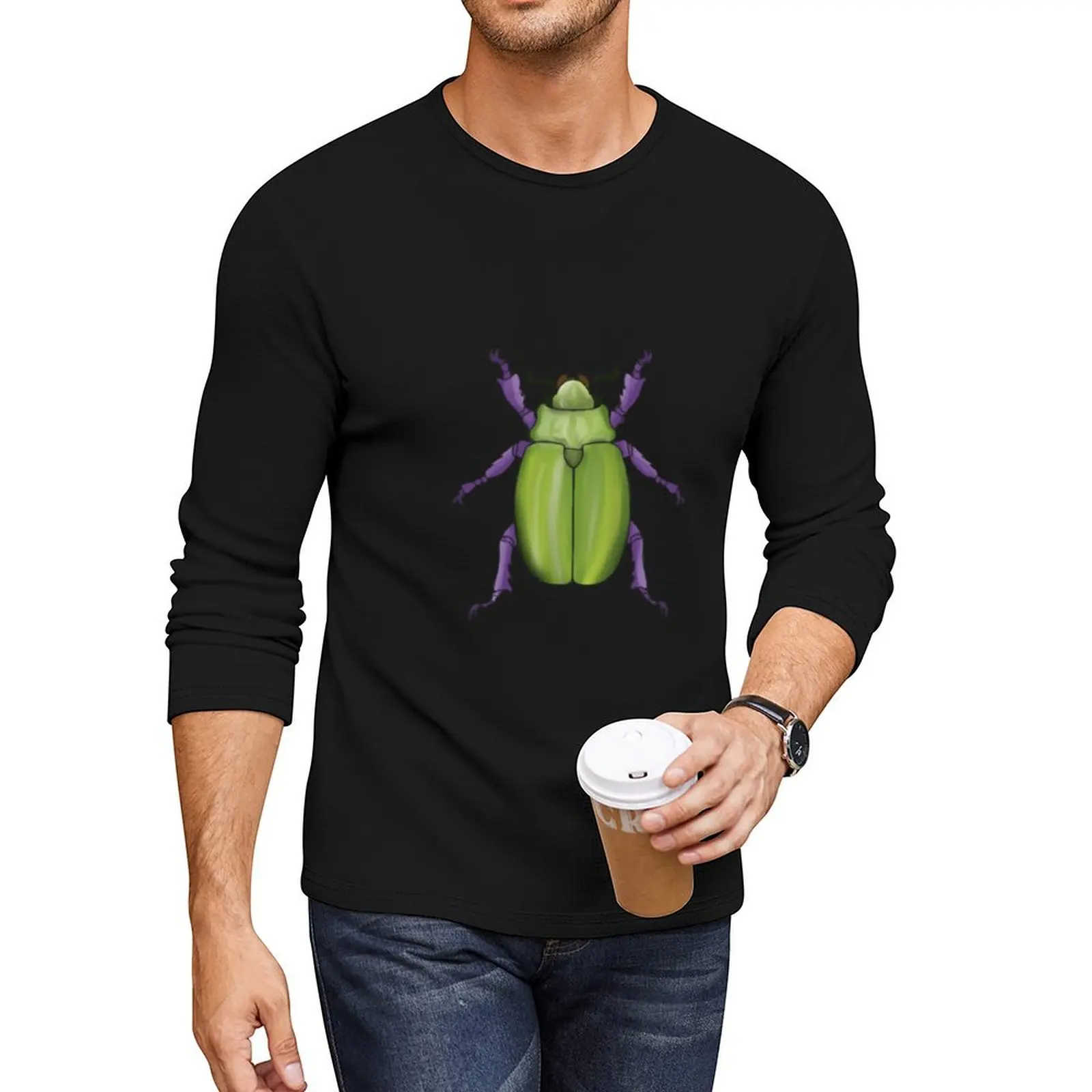 Beyers scarab, realistic, purple legs Long T-Shirt korean fashion mens graphic t-shirts