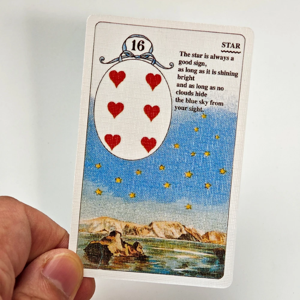 Mlle Lenormand Deck 9 x 6 cm, 36 Karten, esoterisches Wahrsagerei, gedruckt auf 350 g/m2 doppelt geprägtem Karton