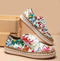 Zapatillas de deporte para Mujer, zapatos planos con cordones y estampado Floral elegante, zapatos informales de primavera para estudiantes, zapatos vulcanizados para Mujer