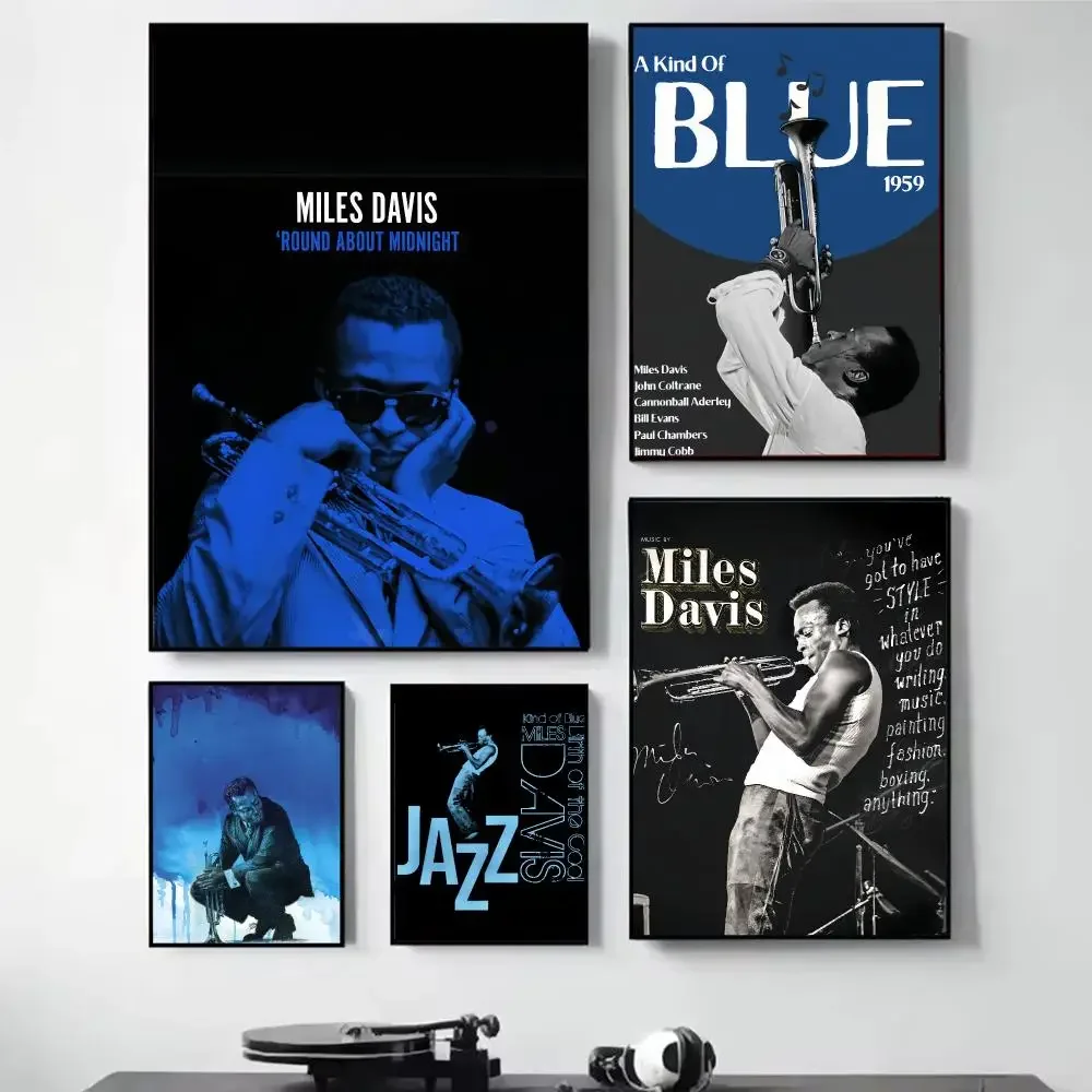 Miles D-Davis Kind Of Blue Painting Calligraphy Self Adhesive Wall Art Waterproof Print For Bedroom Hallway Home Decor