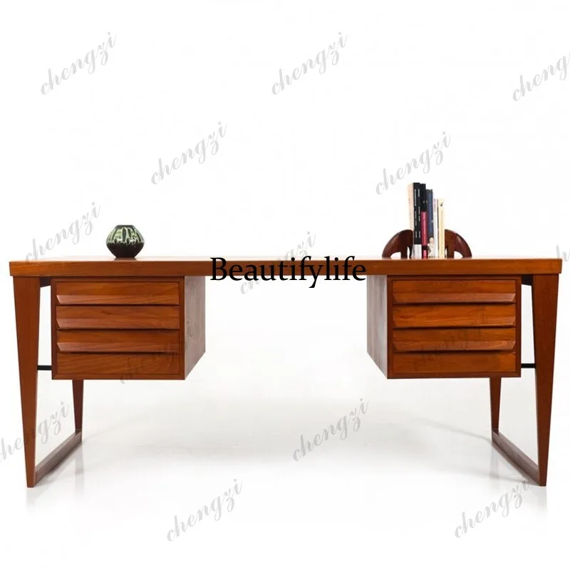 Medieval solid wood desk writing desk Nordic teak desk rose wood