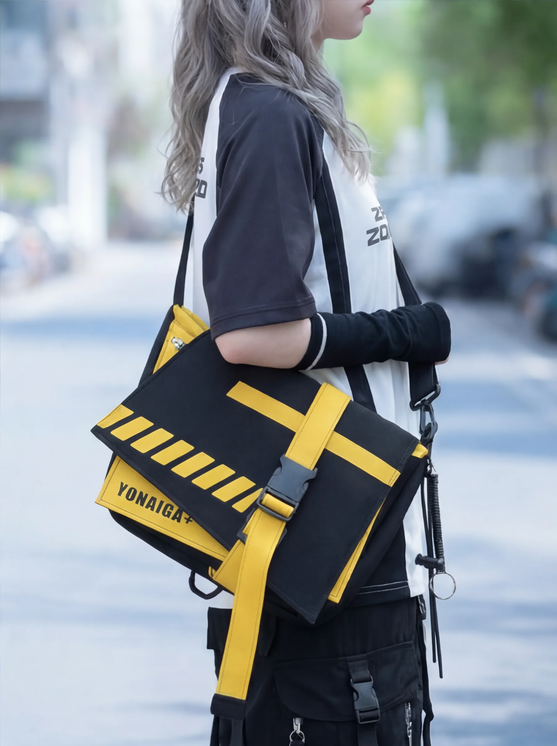YONAIGA Original Design Geometric Backpack Unisex Lightweight Crossbody Bag Trendy Individuality Soft Handle Polyester 