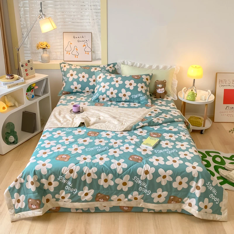 

Милый мультяшный медведь для девочек-подростков, хлопковый ботанический телефон, супермягкая кровать, 1 пододеяльник и 2 подушки