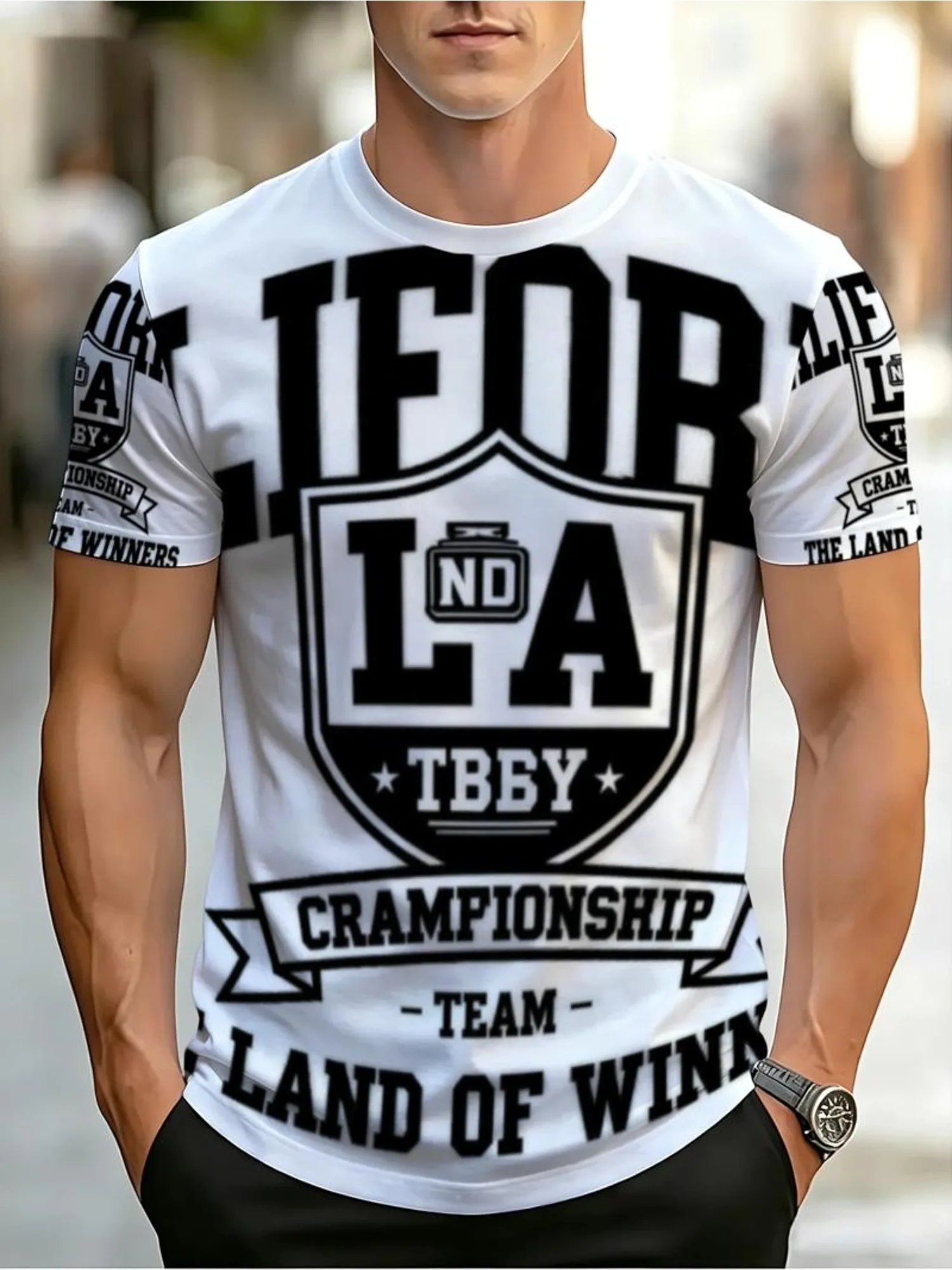 New men's short-sleeve T-shirt, loose-fitting and tailored with printed designs, versatile basic crew-neck top suitable for spri